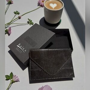 Raika Leather Pouch in Croc-Embossed Pattern in Box
